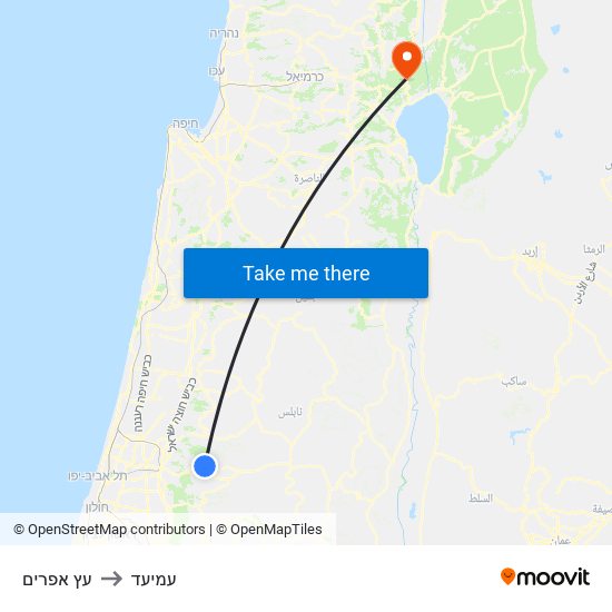 עץ אפרים to עמיעד map