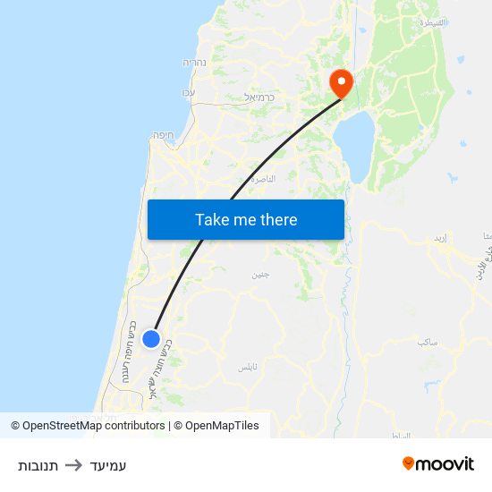 תנובות to עמיעד map