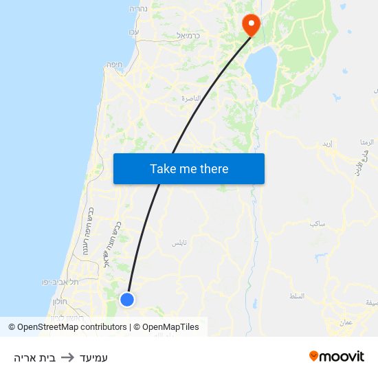 בית אריה to עמיעד map