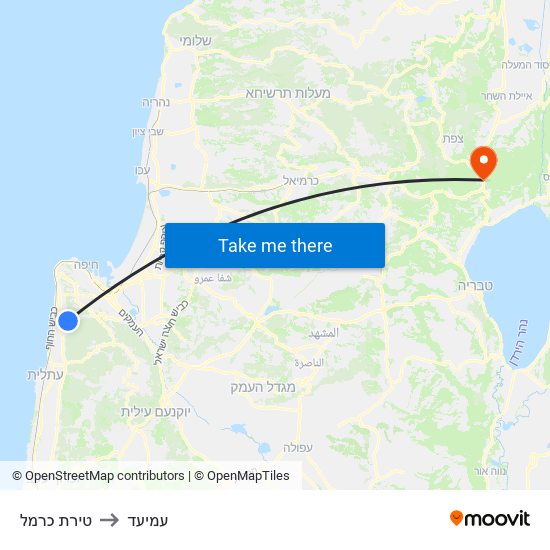 טירת כרמל to עמיעד map