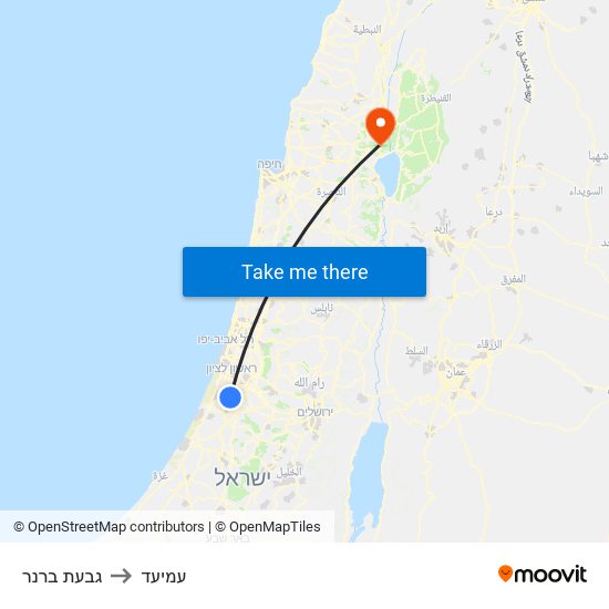 גבעת ברנר to עמיעד map