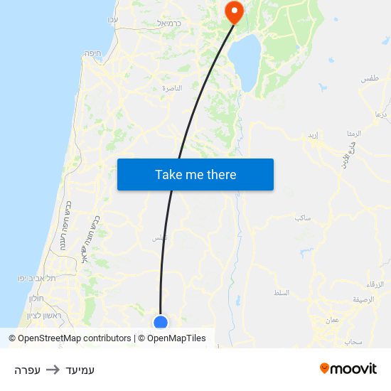 עפרה to עמיעד map