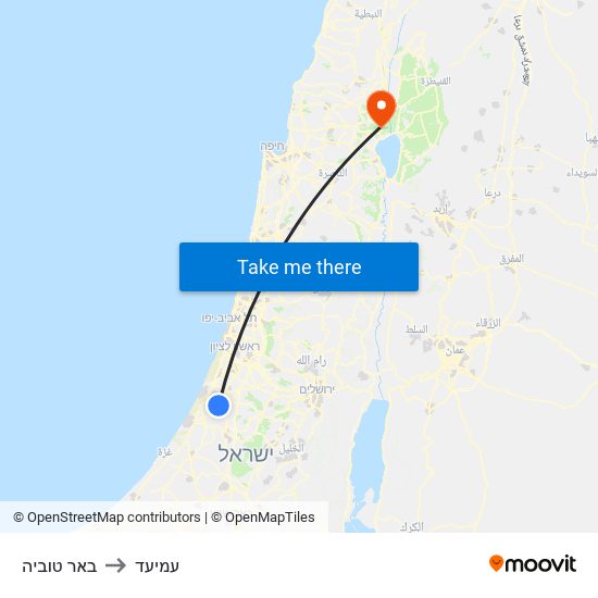 באר טוביה to עמיעד map