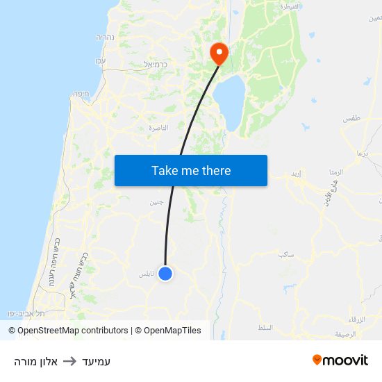 אלון מורה to עמיעד map