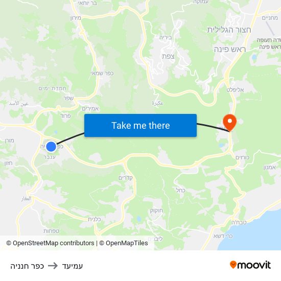 כפר חנניה to עמיעד map