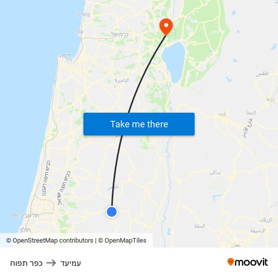 כפר תפוח to עמיעד map