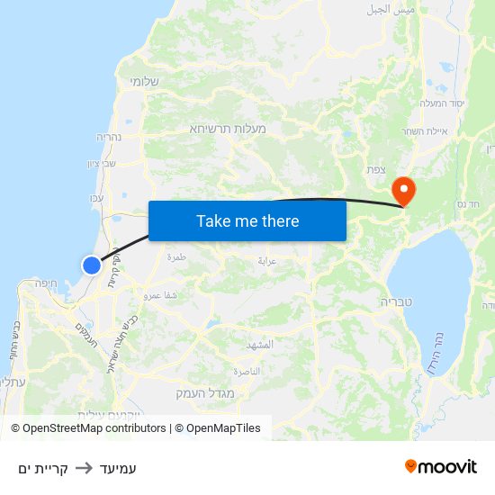 קריית ים to עמיעד map