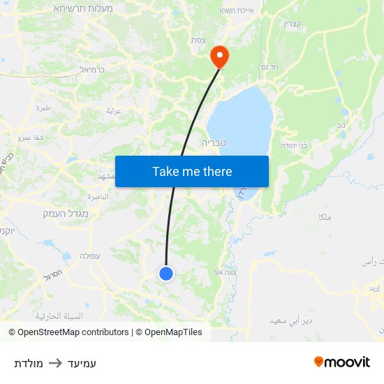 מולדת to עמיעד map