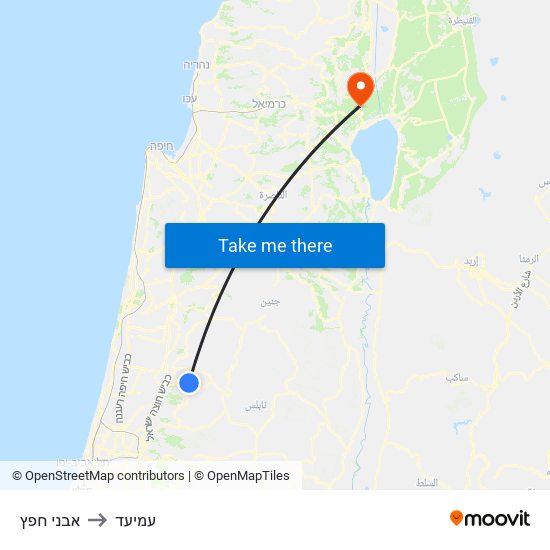 אבני חפץ to עמיעד map