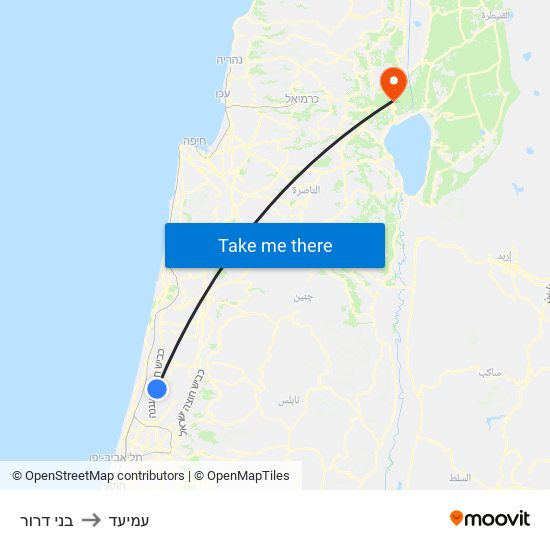 בני דרור to עמיעד map