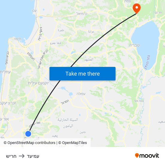 חריש to עמיעד map