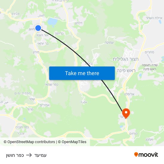 כפר חושן to עמיעד map