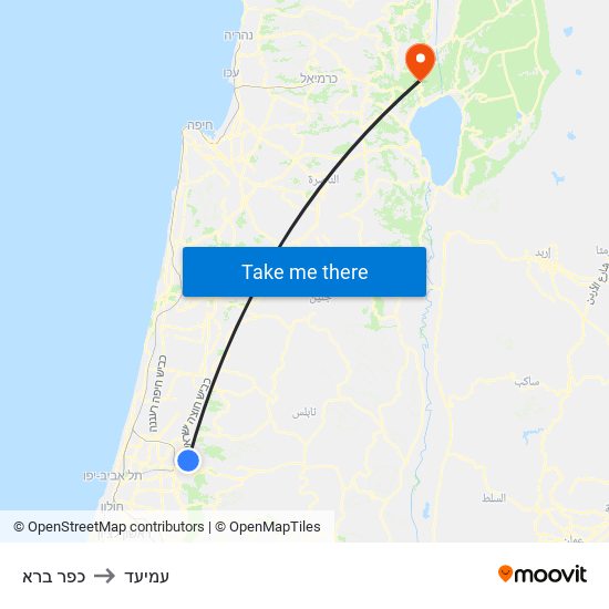 כפר ברא to עמיעד map