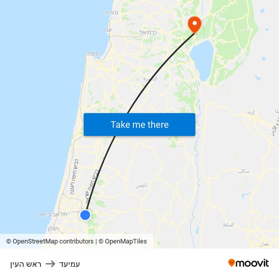 ראש העין to עמיעד map