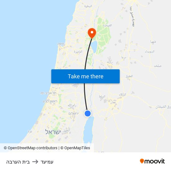 בית הערבה to עמיעד map