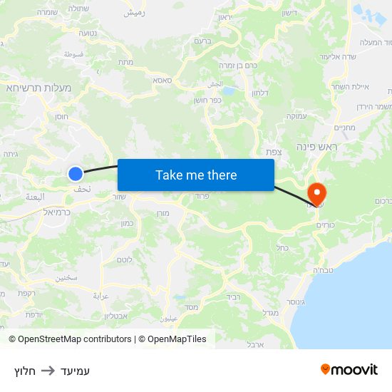 חלוץ to עמיעד map