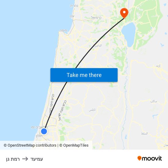 רמת גן to עמיעד map