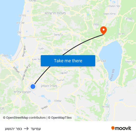 כפר יהושע to עמיעד map