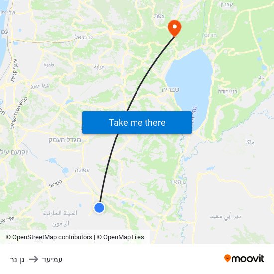 גן נר to עמיעד map