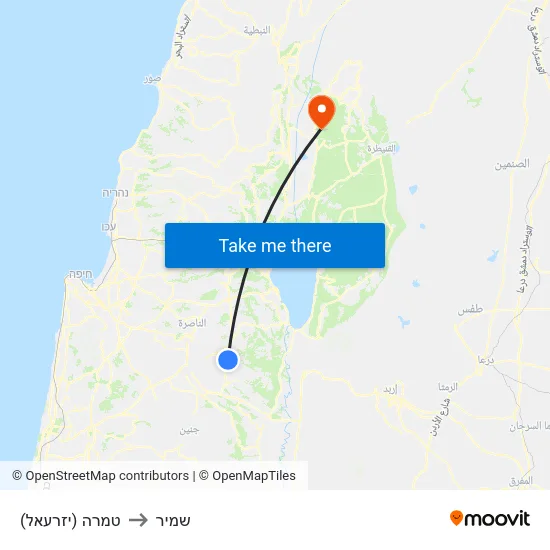 טמרה (יזרעאל) to שמיר map