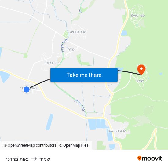 נאות מרדכי to שמיר map