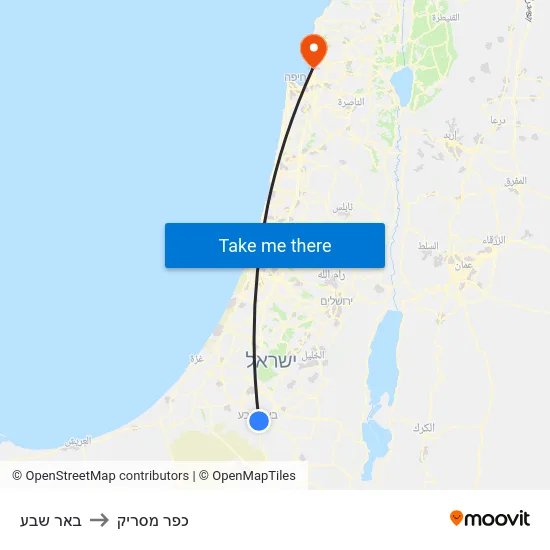 באר שבע to כפר מסריק map