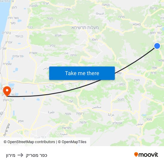 מירון to כפר מסריק map