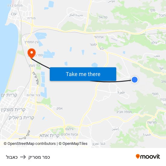 כאבול to כפר מסריק map