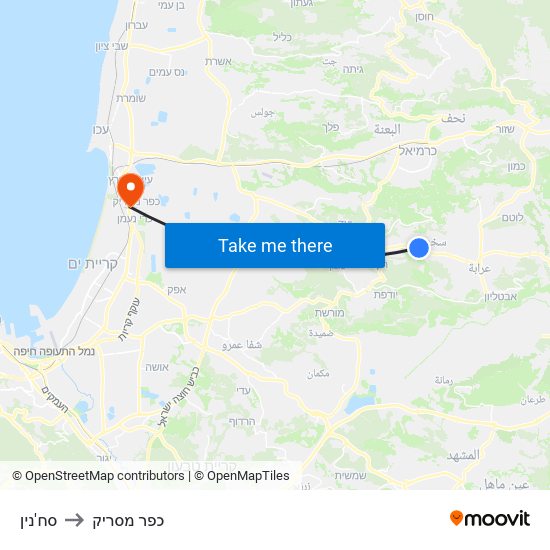 סח'נין to כפר מסריק map