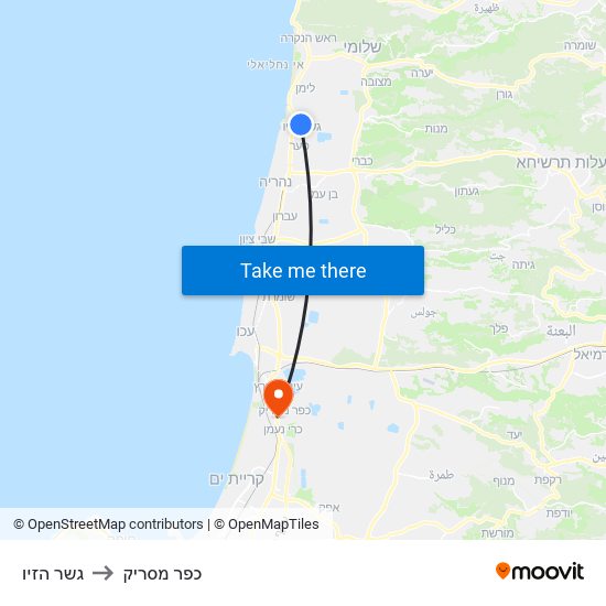 גשר הזיו to כפר מסריק map