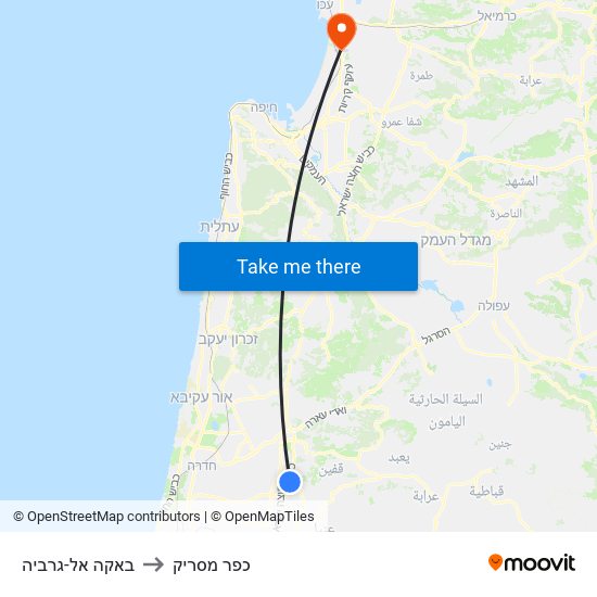 באקה אל-גרביה to כפר מסריק map