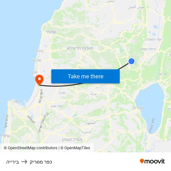 בירייה to כפר מסריק map