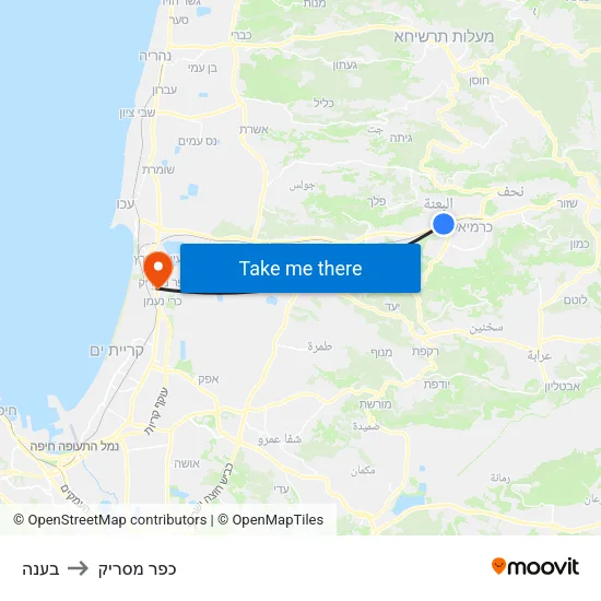 בענה to כפר מסריק map