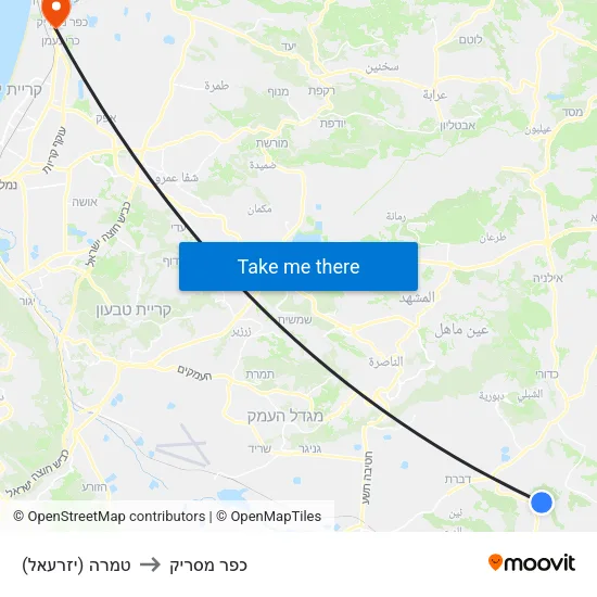 טמרה (יזרעאל) to כפר מסריק map