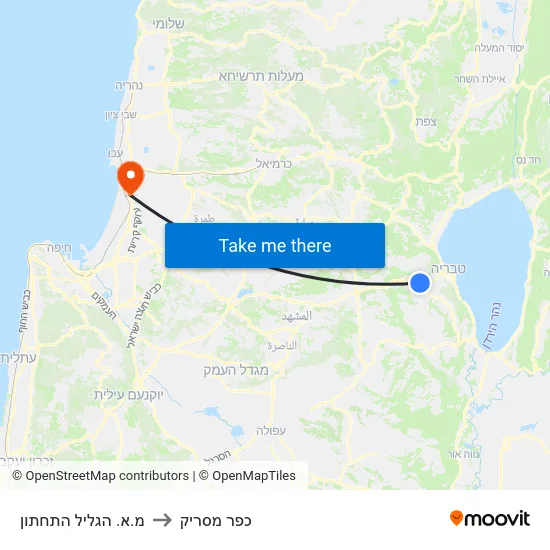 מ.א. הגליל התחתון to כפר מסריק map