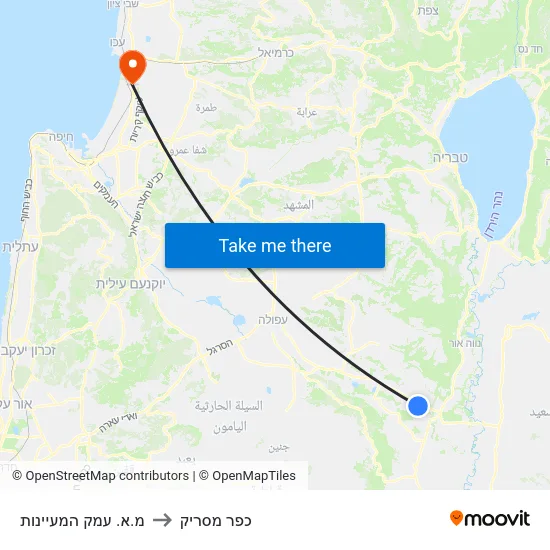 מ.א. עמק המעיינות to כפר מסריק map