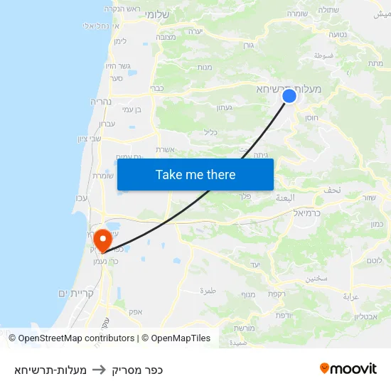 מעלות-תרשיחא to כפר מסריק map