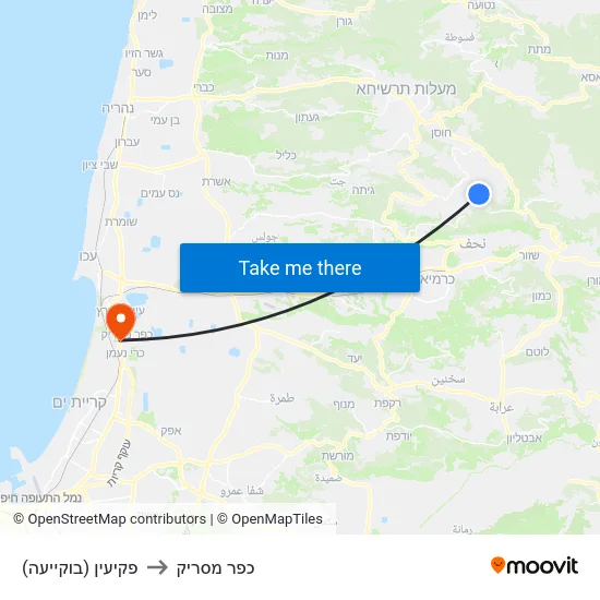 פקיעין (בוקייעה) to כפר מסריק map