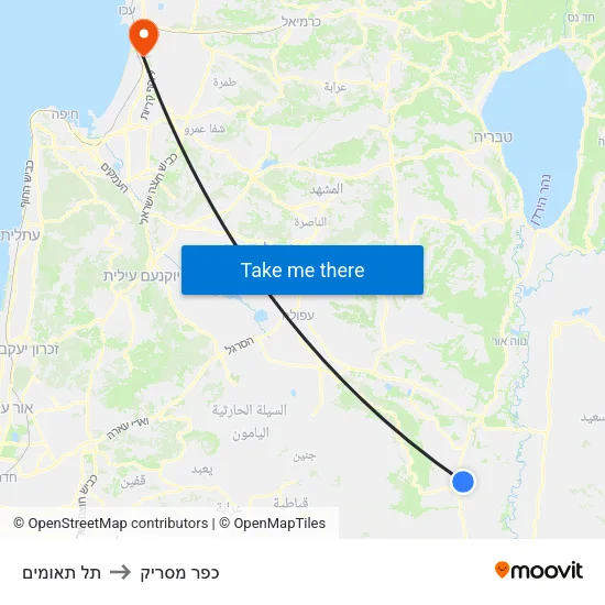 תל תאומים to כפר מסריק map