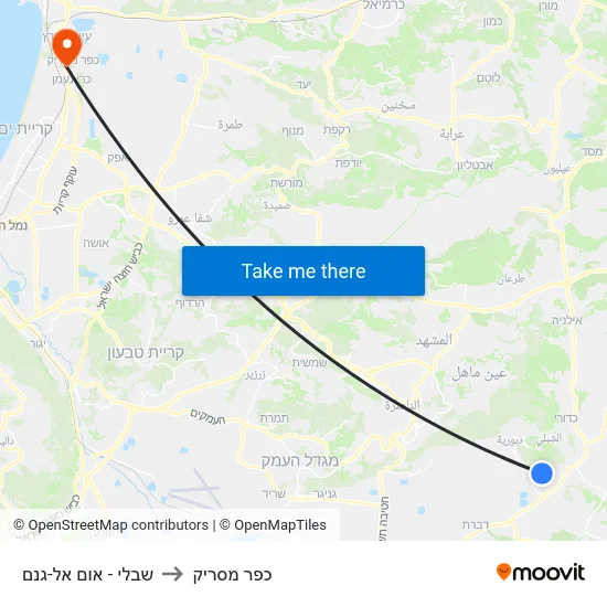 שבלי - אום אל-גנם to כפר מסריק map