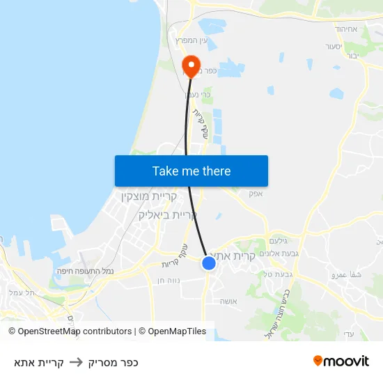 קריית אתא to כפר מסריק map