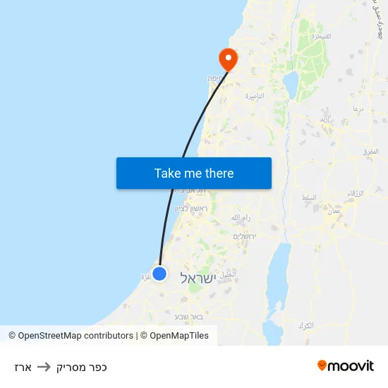 ארז to כפר מסריק map
