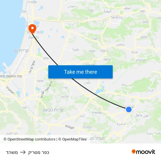 משהד to כפר מסריק map
