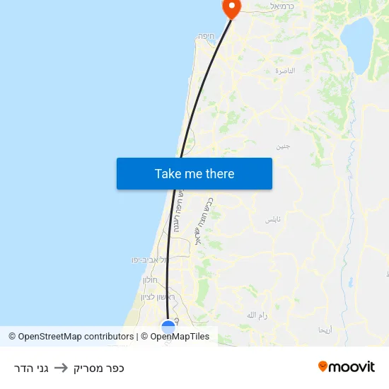 גני הדר to כפר מסריק map