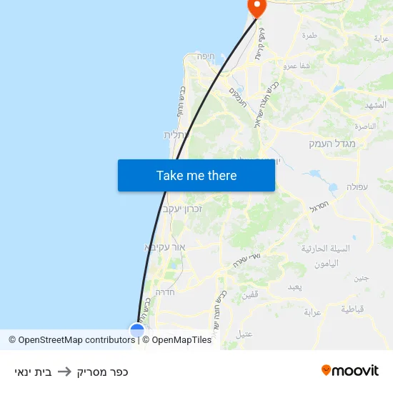 בית ינאי to כפר מסריק map