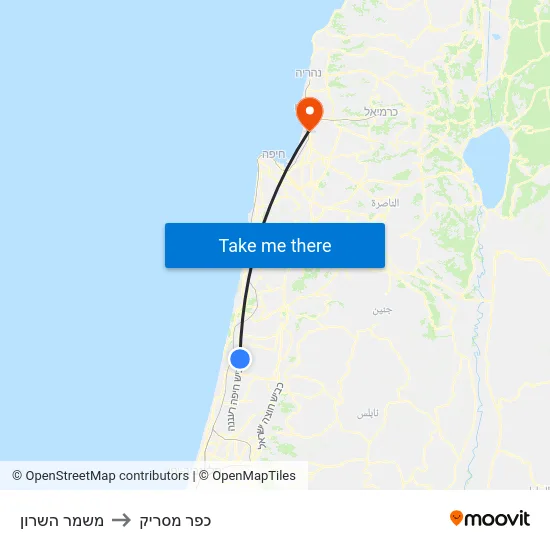 משמר השרון to כפר מסריק map