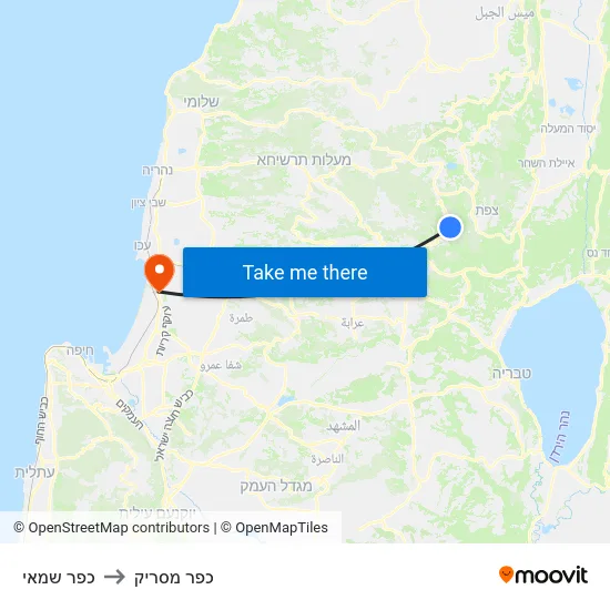 כפר שמאי to כפר מסריק map