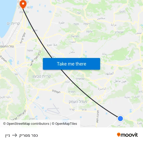 ניין to כפר מסריק map
