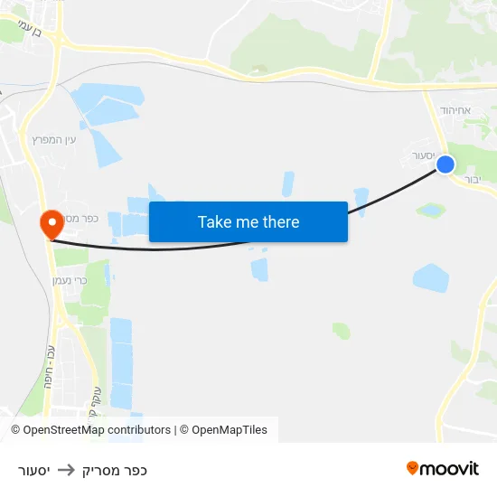 יסעור to כפר מסריק map