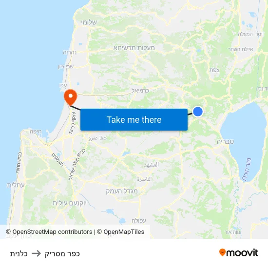 כלנית to כפר מסריק map
